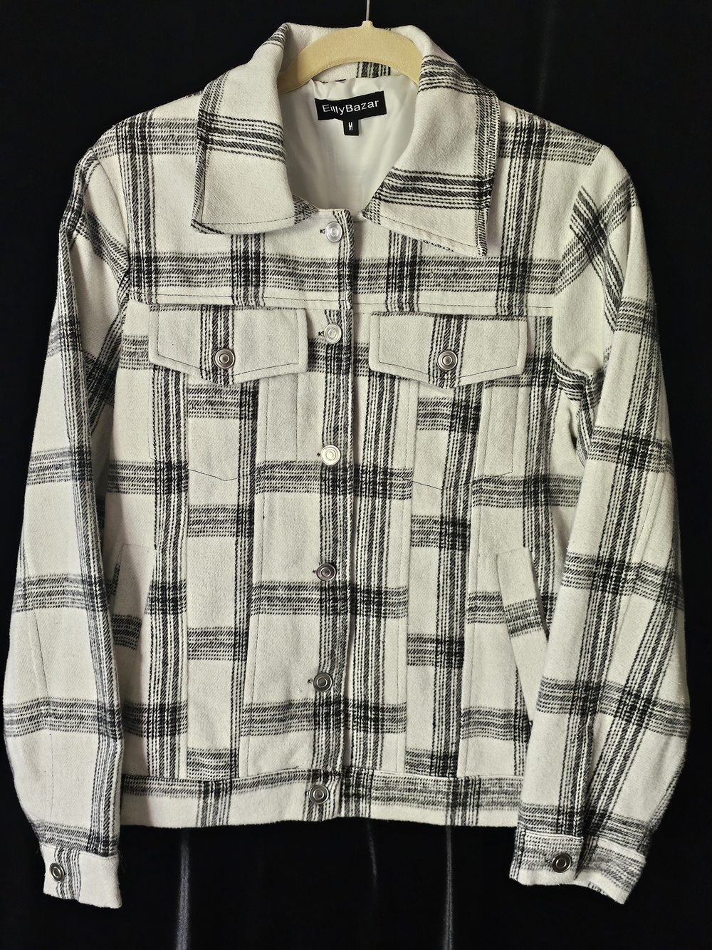 Eilly Bazar Black & White Plaid Jean Jacket